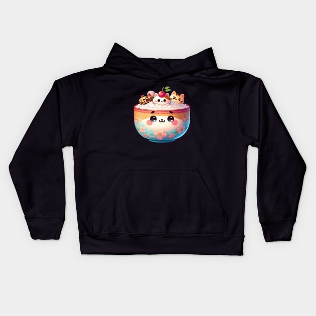 Kawaii Kitty Rice Bowl Kids Hoodie by PhotoSphere